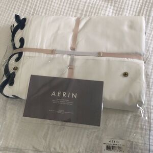 Aerin King White Duvet Cover with Navy Scroll Trim. Made in Italy. NWT